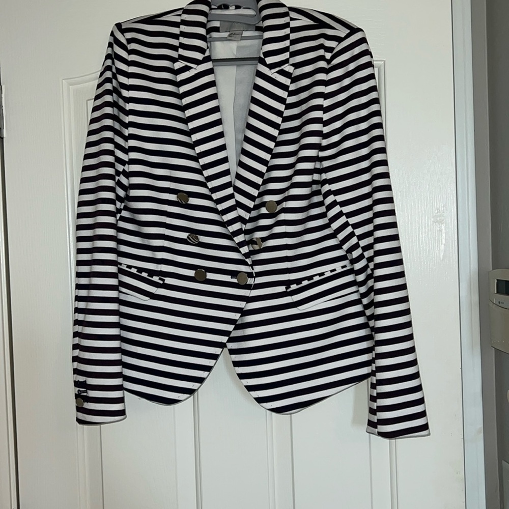 H&M navy and white striped blazer.